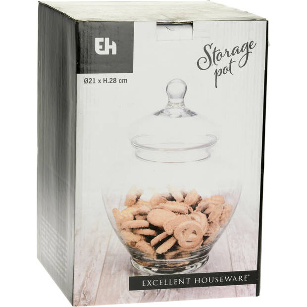 Excellent Houseware Snoeppot/voorraadpot Sweets - 5000 ml - glas - luchtdichte deksel - D21 x H28 cm - Voorraadpot