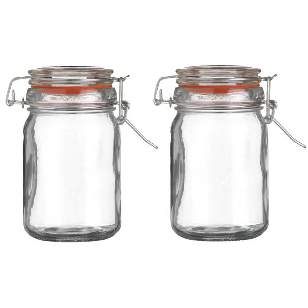 Urban Living Voorraadpot/bewaarpot - 2x - 250 ml - glas - met beugelsluiting - D7 x H12 cm - Voorraadpot