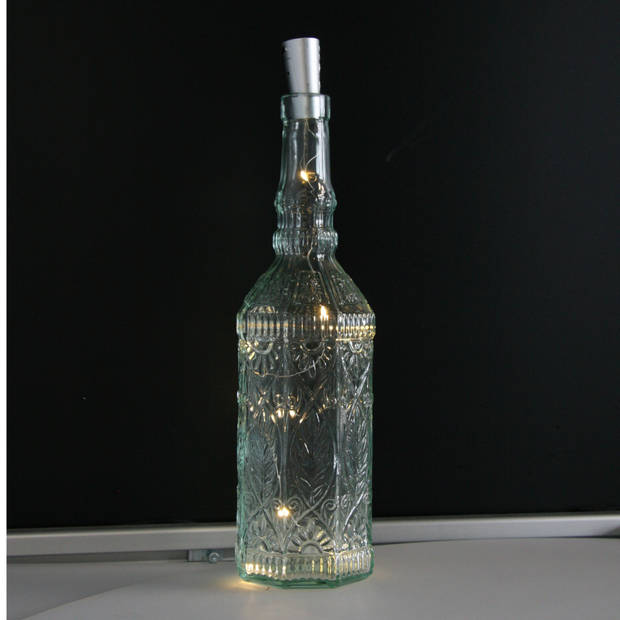 Decoratie fles - transparant - met kurk verlichting - 29,5 cm - glas - Decoratieve flessen