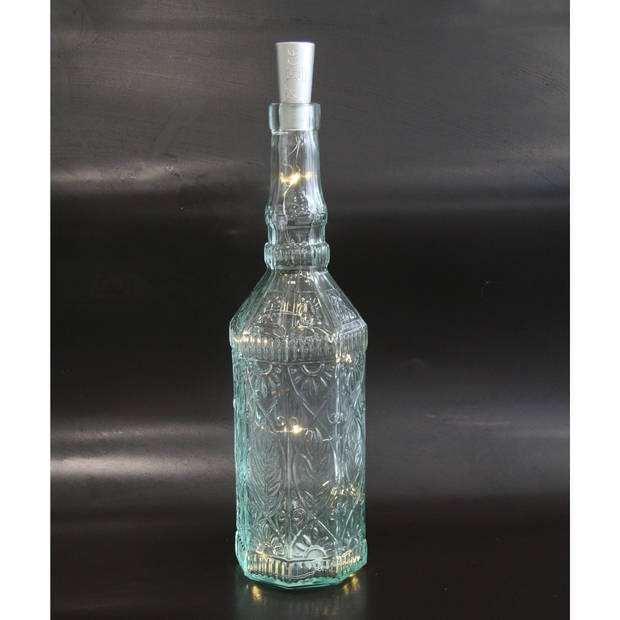 Decoratie fles - transparant - met kurk verlichting - 29,5 cm - glas - Decoratieve flessen