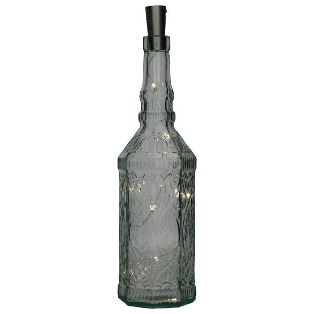 Decoratie fles - transparant - met kurk verlichting - 29,5 cm - glas - Decoratieve flessen