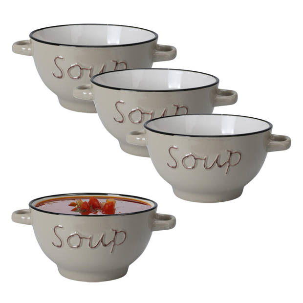 Excellent Houseware Soepkommen/serveer schaaltjes - 4x - Gres - porselein - D14 x H78 cm - bruin - Kommetjes