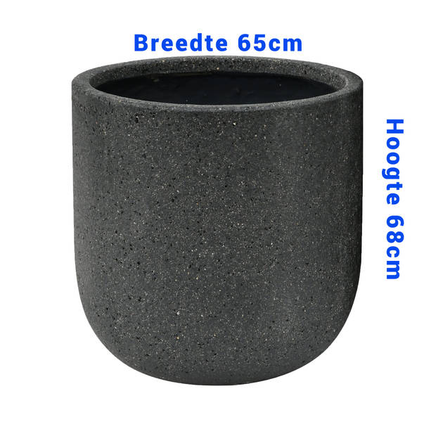 Wicotex - Bloempot Alicante Bowl - Kleur Zwart - Afmeting 65x68cm - Inclusief Drainage gat - Gemaakt van Steen