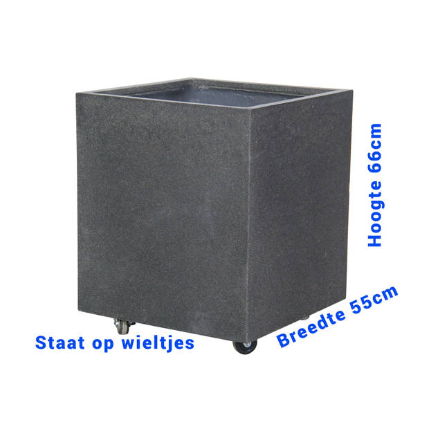 Wicotex - Bloembak Sevilla - Kleur Zwart - Afmeting 55x55x66cm - Gemaakt van Steen