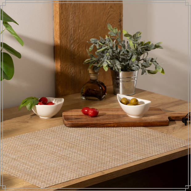 OTIX Placemats - Set van 6 - Kunststof - Rechthoekig - Beige - Onderleggers - 50x35cm