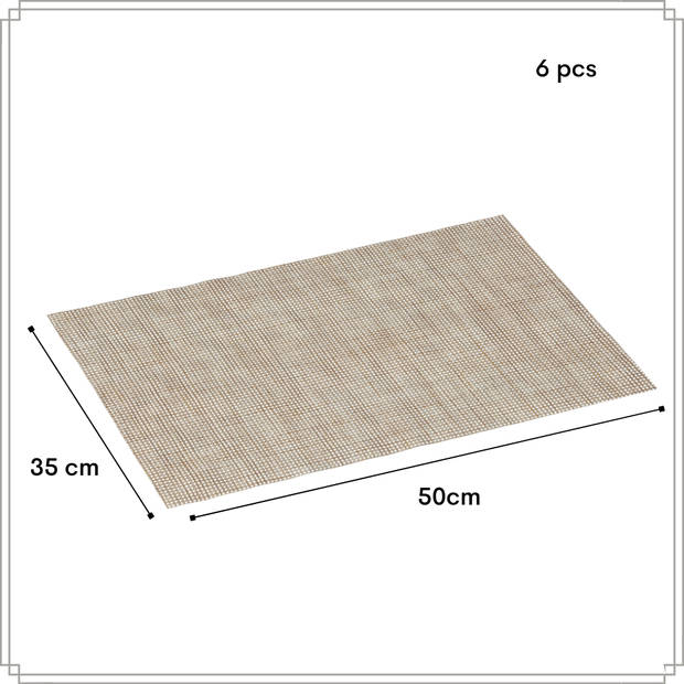 OTIX Placemats - Set van 6 - Kunststof - Rechthoekig - Beige - Onderleggers - 50x35cm