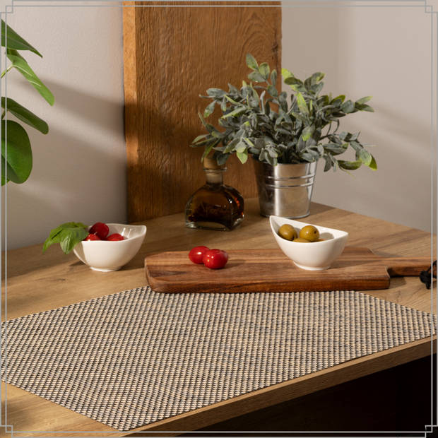 OTIX Placemats - Set van 6 - Kunststof - Rechthoekig - Zwart - Wit - Onderleggers - 50x35cm