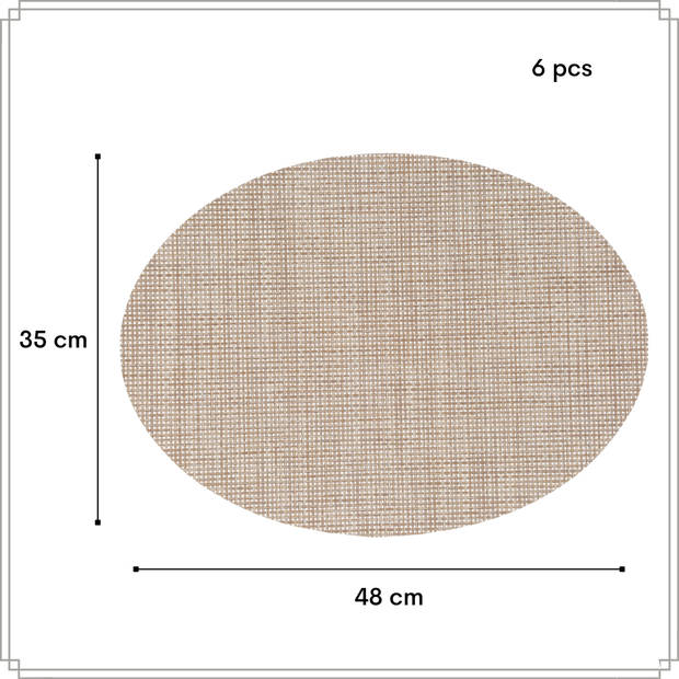 OTIX Placemats - Set van 6 - Kunststof - Ovaal - Beige - Onderleggers - 48x35cm