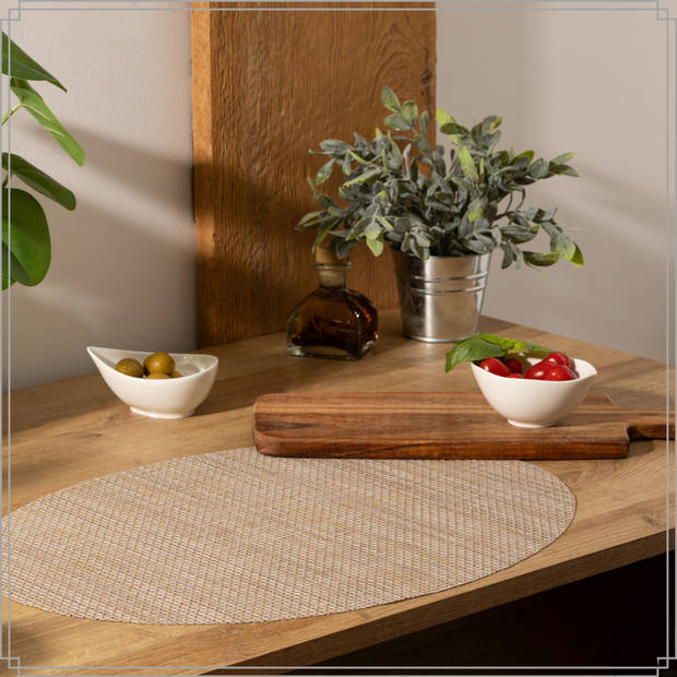 OTIX Placemats - Set van 6 - Kunststof - Ovaal - Beige - Onderleggers - 48x35cm