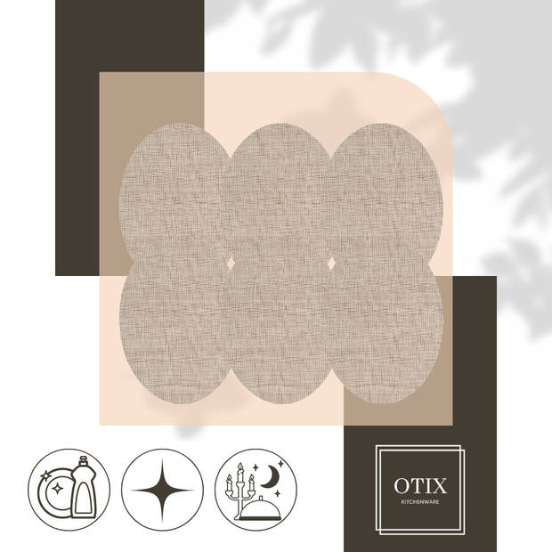 OTIX Placemats - Set van 6 - Kunststof - Ovaal - Beige - Onderleggers - 48x35cm