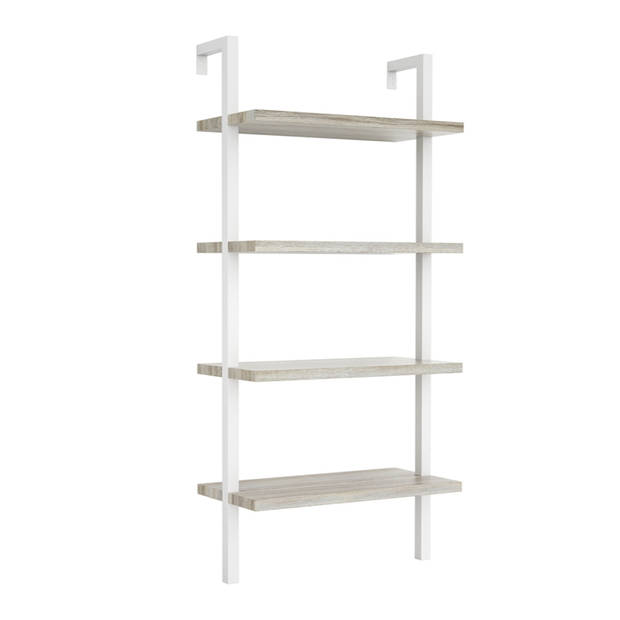 Wandrek ladder boekenkast Stoer - industrieel metaal hout - 152 cm hoog - wit