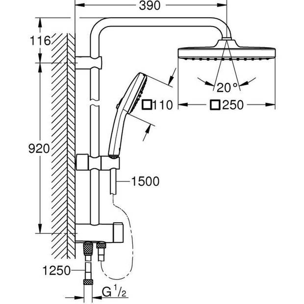 Douchekolom met handmatige omstelling - Waterbesparend - GROHE Vitalio Comfort 250 - Chroom - 26986001