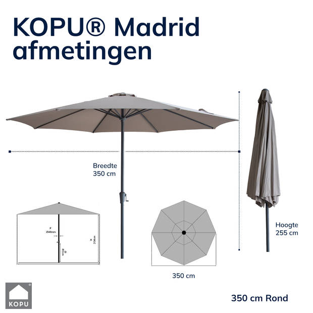 Kopu® Set Madrid 350 cm Grote Parasol Rond met Beschermhoes en Parasolvoet - Taupe