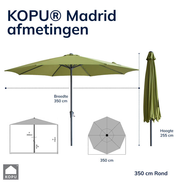 Kopu® Madrid 350 cm Grote Parasol Rond met Beschermhoes - Olijfgroen