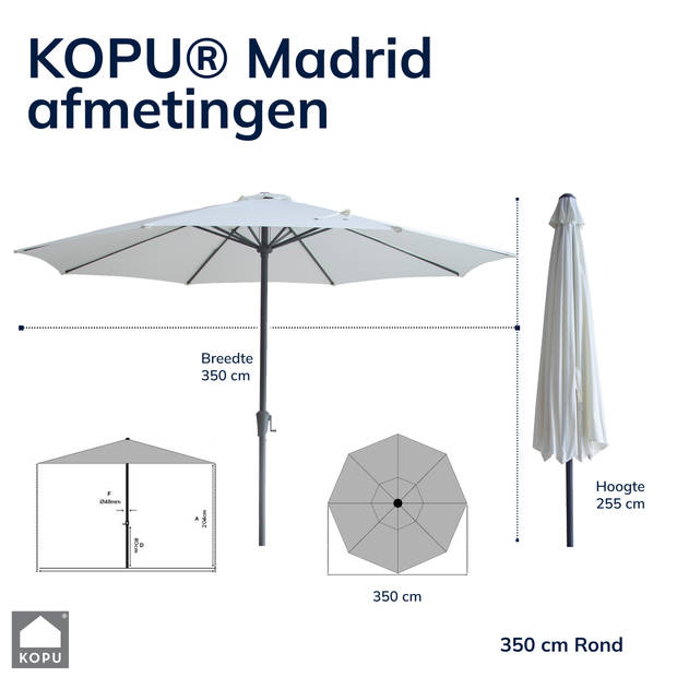 Kopu® Madrid grote Parasol Rond 350 cm met Beschermhoes en Parasolvoet - Creme