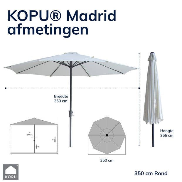 Kopu® Madrid 350 cm Grote Parasol Rond met Beschermhoes - Creme