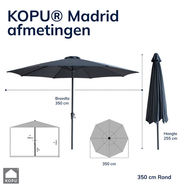 Kopu® Madrid 350 cm Grote Parasol Rond met Beschermhoes - Grijs