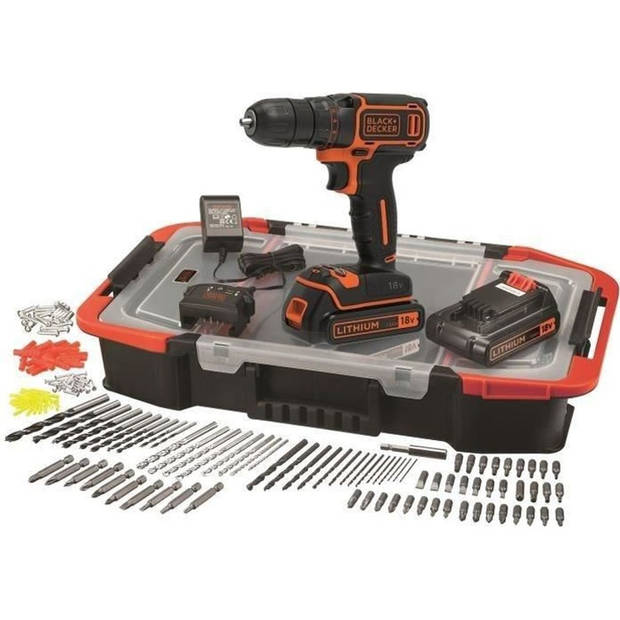 BLACK & DECKER Lithium-accuboormachine 18V - 2 batterijen - Box 160 accessoires -BDCDC18BAST-QW