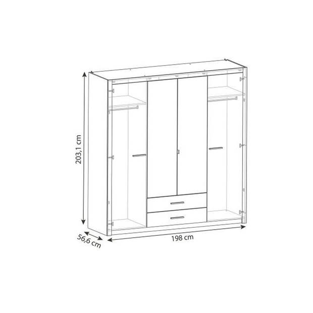 COLORADO Kledingkast 4 deuren - Kronberg eiken decor - L 198 x H 203,1 x 56,6 cm