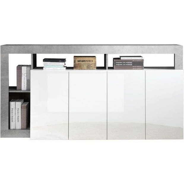 Maestro buffet - betondecor en glanzend gelakte wit - 4 deuren - l 184 x d 42 x H 93 cm