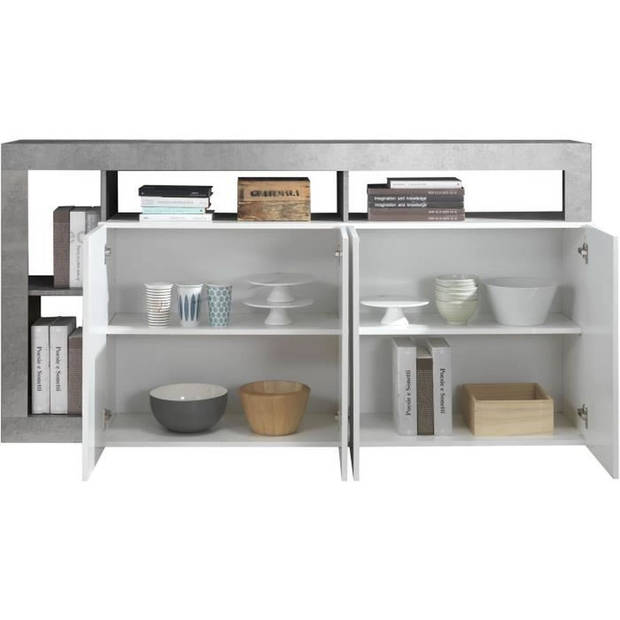 Maestro buffet - betondecor en glanzend gelakte wit - 4 deuren - l 184 x d 42 x H 93 cm