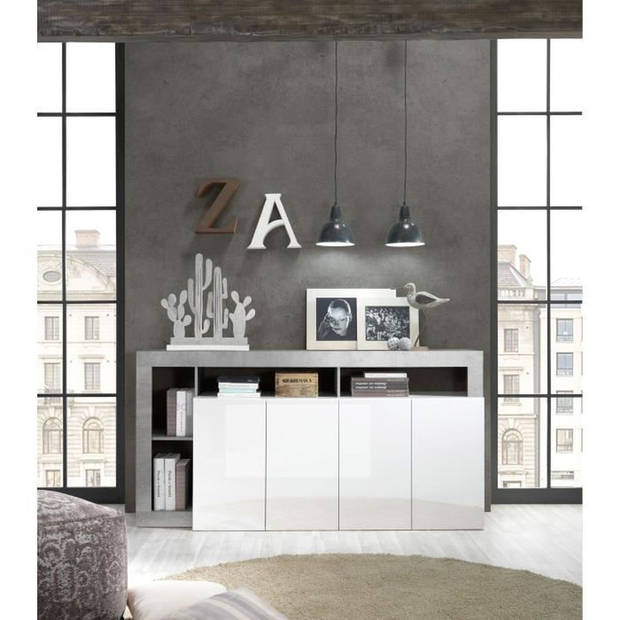 Maestro buffet - betondecor en glanzend gelakte wit - 4 deuren - l 184 x d 42 x H 93 cm