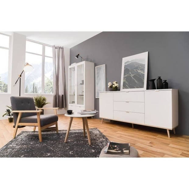 GÖTEBORG Laag dressoir - Scandinavische stijl - Eiken en wit decor - L 180 cm