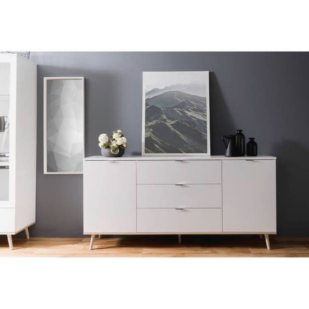 GÖTEBORG Laag dressoir - Scandinavische stijl - Eiken en wit decor - L 180 cm