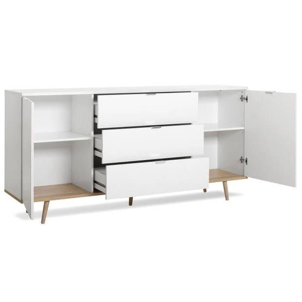 GÖTEBORG Laag dressoir - Scandinavische stijl - Eiken en wit decor - L 180 cm