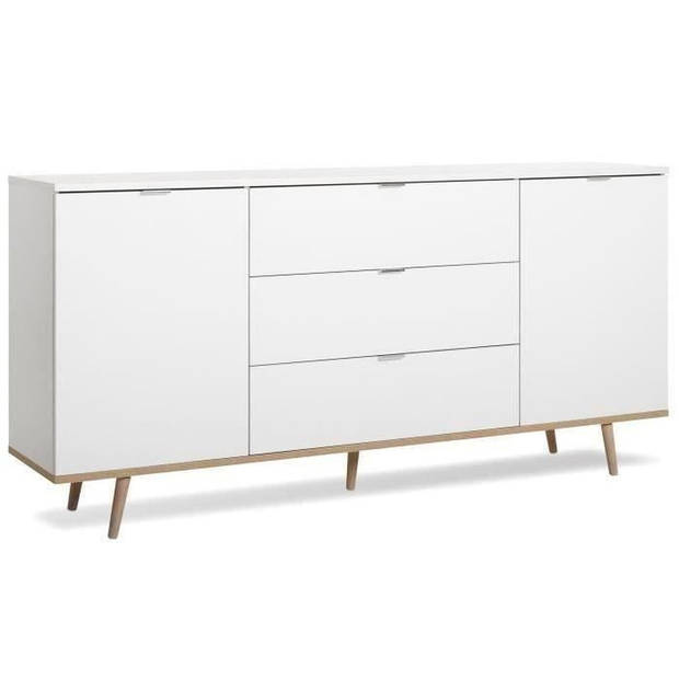 GÖTEBORG Laag dressoir - Scandinavische stijl - Eiken en wit decor - L 180 cm