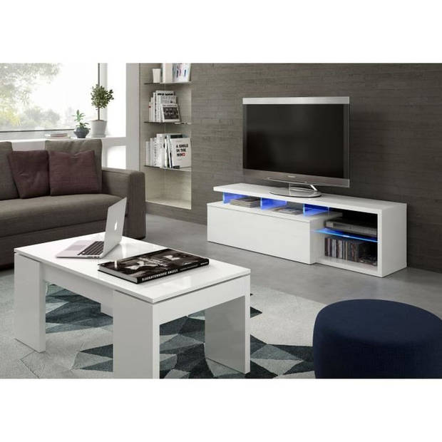 LEDD TV-meubel met moderne witte LED en glazen planken - L 150 cm