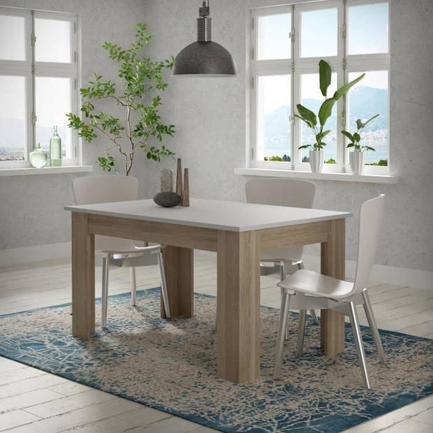 PILVI Eettafel - Wit en sonoma eiken - L 140 x I90 x H 75 cm