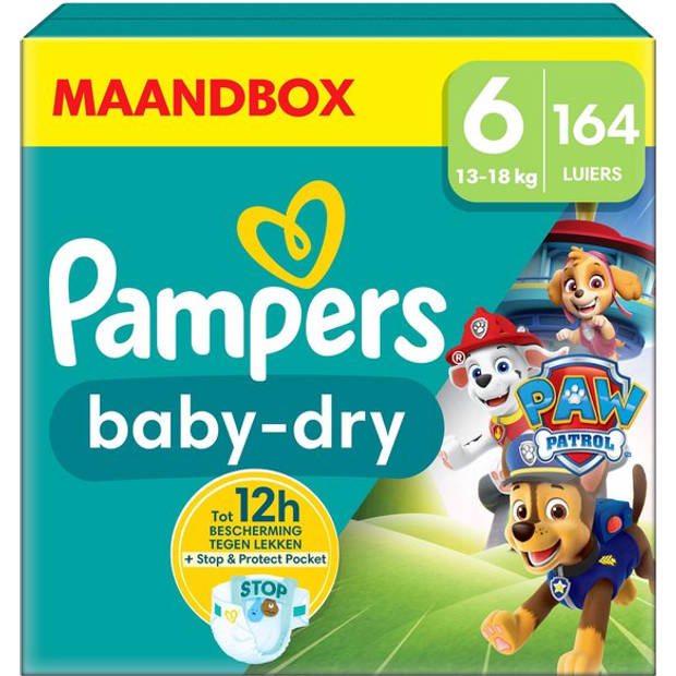 Pampers Baby-Dry - Paw Patrol-editie - Maat 6 (13kg-18kg) - 164 Luiers - Maandbox