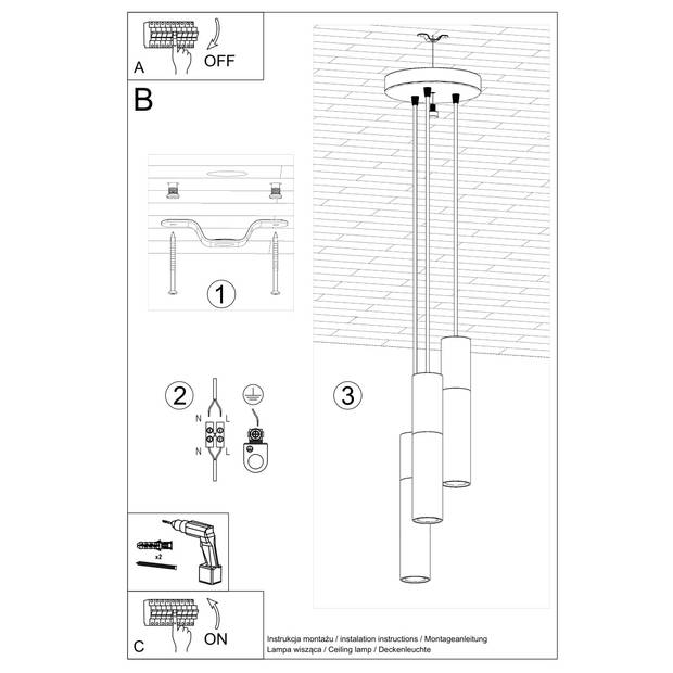 Sollux Hanglamp Borgio 3 lichts Ø 20 cm beton zwart