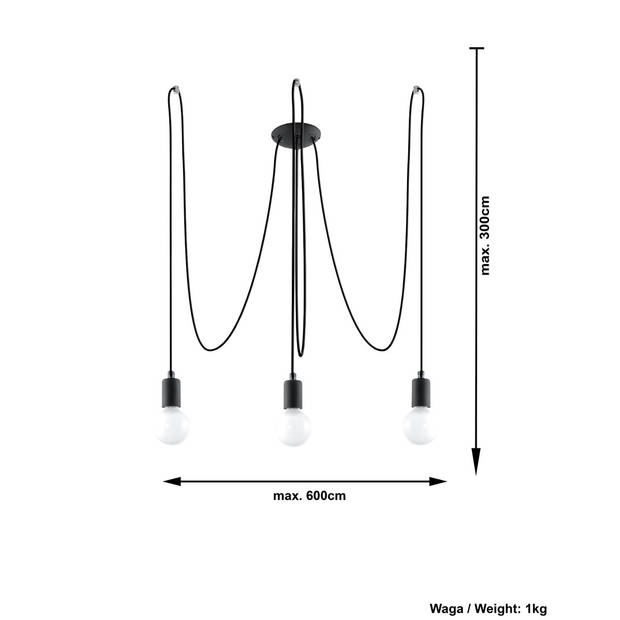 Sollux Hanglamp Edison 3 lichts E27 zwart