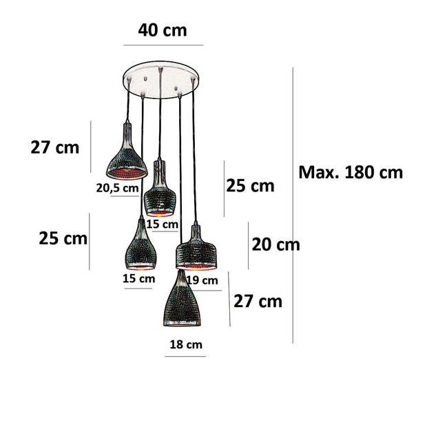 Freelight Hanglamp Fueco 5 lichts Ø 40 cm bruin zwart