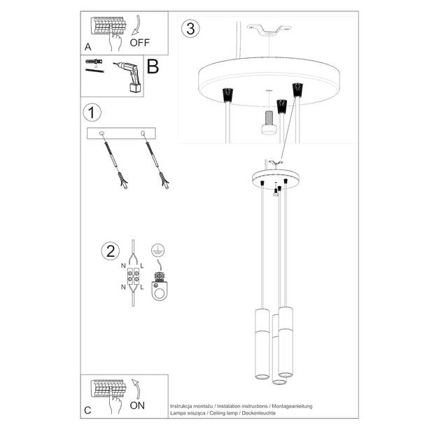 Sollux Hanglamp Pablo 3 lichts Ø 20 cm hout - wit