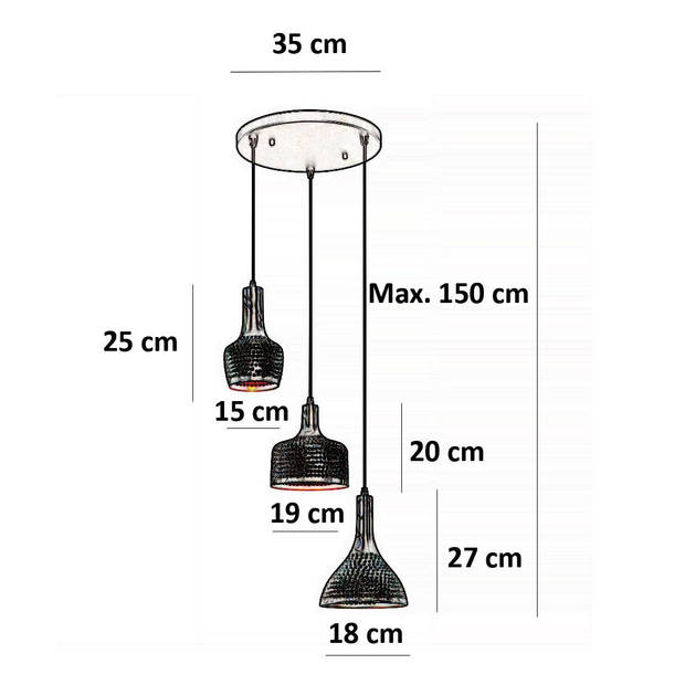 Freelight Hanglamp Fueco 3 lichts Ø 35 cm bruin zwart