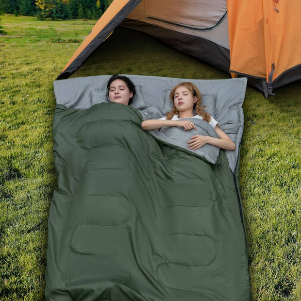 Costway Dubbele 2-in-1 Waterdichte Slaapzak Voor 2-personen 220x150 cm Groen