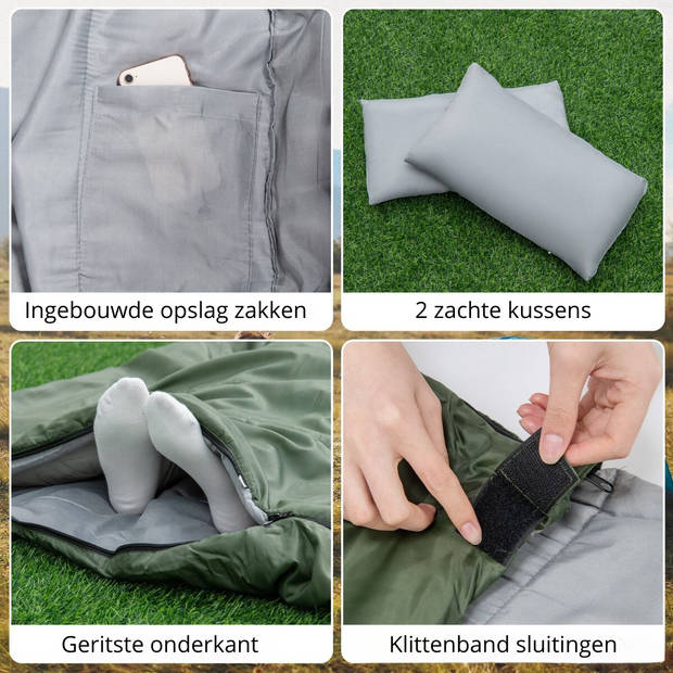 Costway Dubbele 2-in-1 Waterdichte Slaapzak Voor 2-personen 220x150 cm Groen