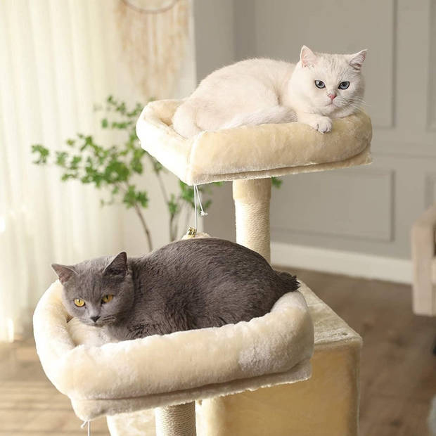 FEANDREA - krabpaal - 143 cm - stabiele krabpaal met kattenhuis - Beige - Copy