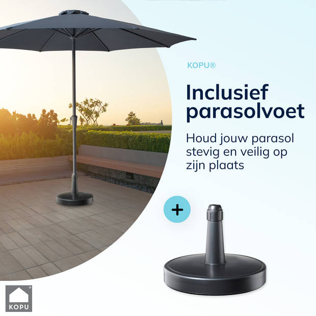 Kopu® Set Madrid 350 cm Grote Parasol Rond met Beschermhoes en Parasolvoet - Grijs