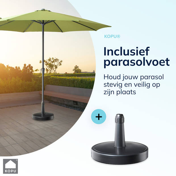 Kopu® Madrid grote Parasol Rond 350 cm met Beschermhoes en Voet - Olijfgroen