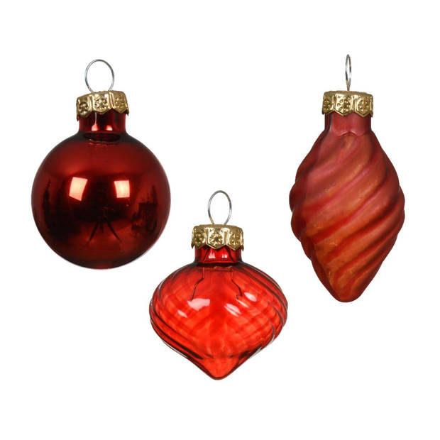 Kerstballen mini dia3cm glas rood 9dlg