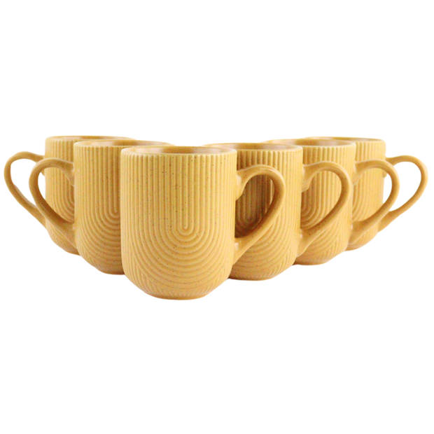 OTIX Koffiekopjes Met Oor Set van 6 Koffietassen Cappuccino Kop Theemok 300ml Mustard yellow Aardewerk SPRUCE