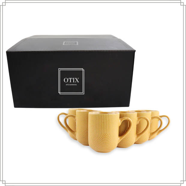 OTIX Koffiekopjes Met Oor Set van 6 Koffietassen Cappuccino Kop Theemok 300ml Mustard yellow Aardewerk SPRUCE