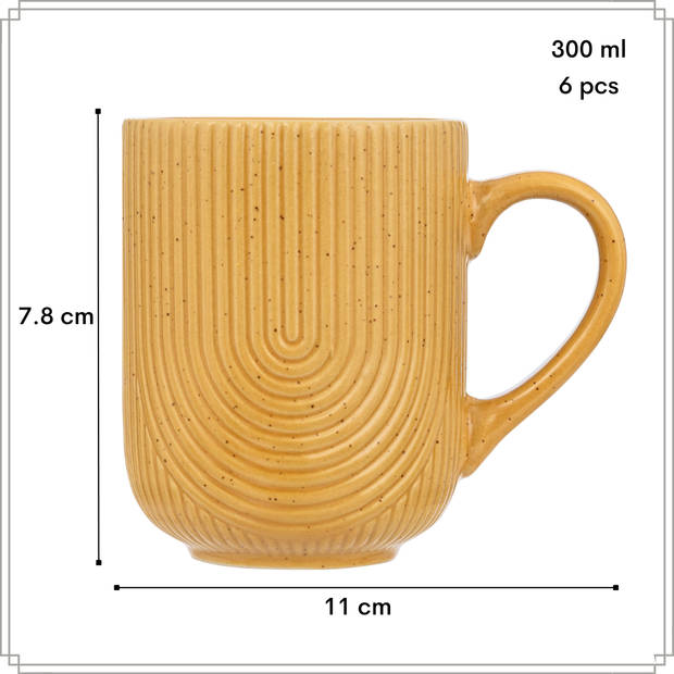 OTIX Koffiekopjes Met Oor Set van 6 Koffietassen Cappuccino Kop Theemok 300ml Mustard yellow Aardewerk SPRUCE