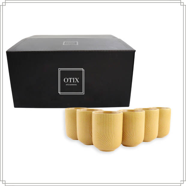 OTIX Koffiekopjes - Zonder Oor - Set van 6 - Koffietassen - Theemok - 190ml - Mustard yellow - Aardewerk - SPRUCE