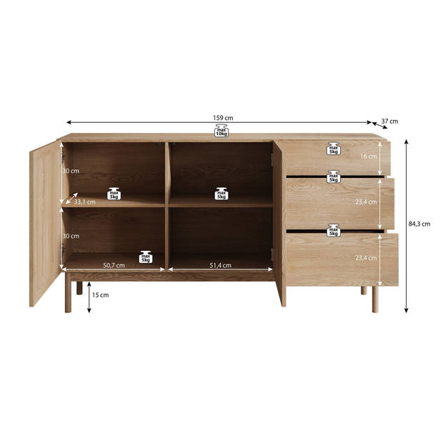 Meubella Dressoir Storm - Eiken - 159 cm