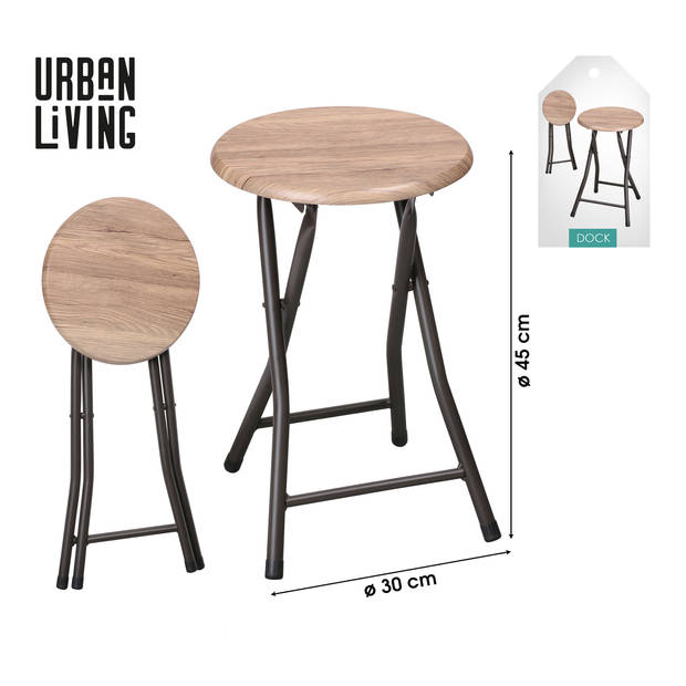 Urban Living Bijzet krukjes - zwart/beige - metaal/hout - D30 x H45 cm - opvouwbaar - Krukjes